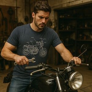 NWOT Motorcycle Anatomy Men’s Graphic Tee M Heather Blue